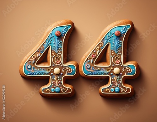 Decorated cookie, number 44, illustration for birthday or anniversary celebration photo