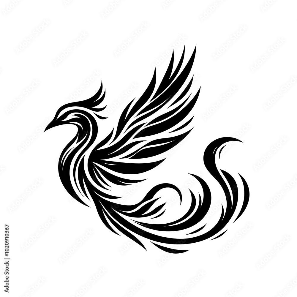 Fototapeta premium black and white sketch of a phoenix, bird tattoo
