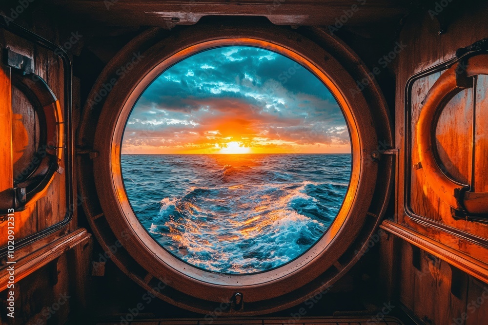Sunset View Through Ship's Porthole Sunset View Through Ship's Porthole