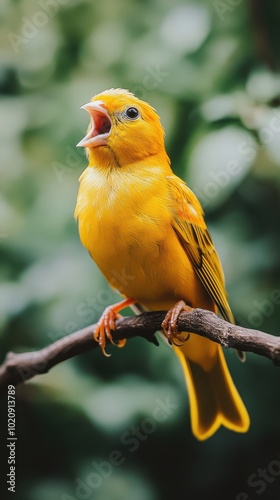 Joyful Canary Singing on a Branch