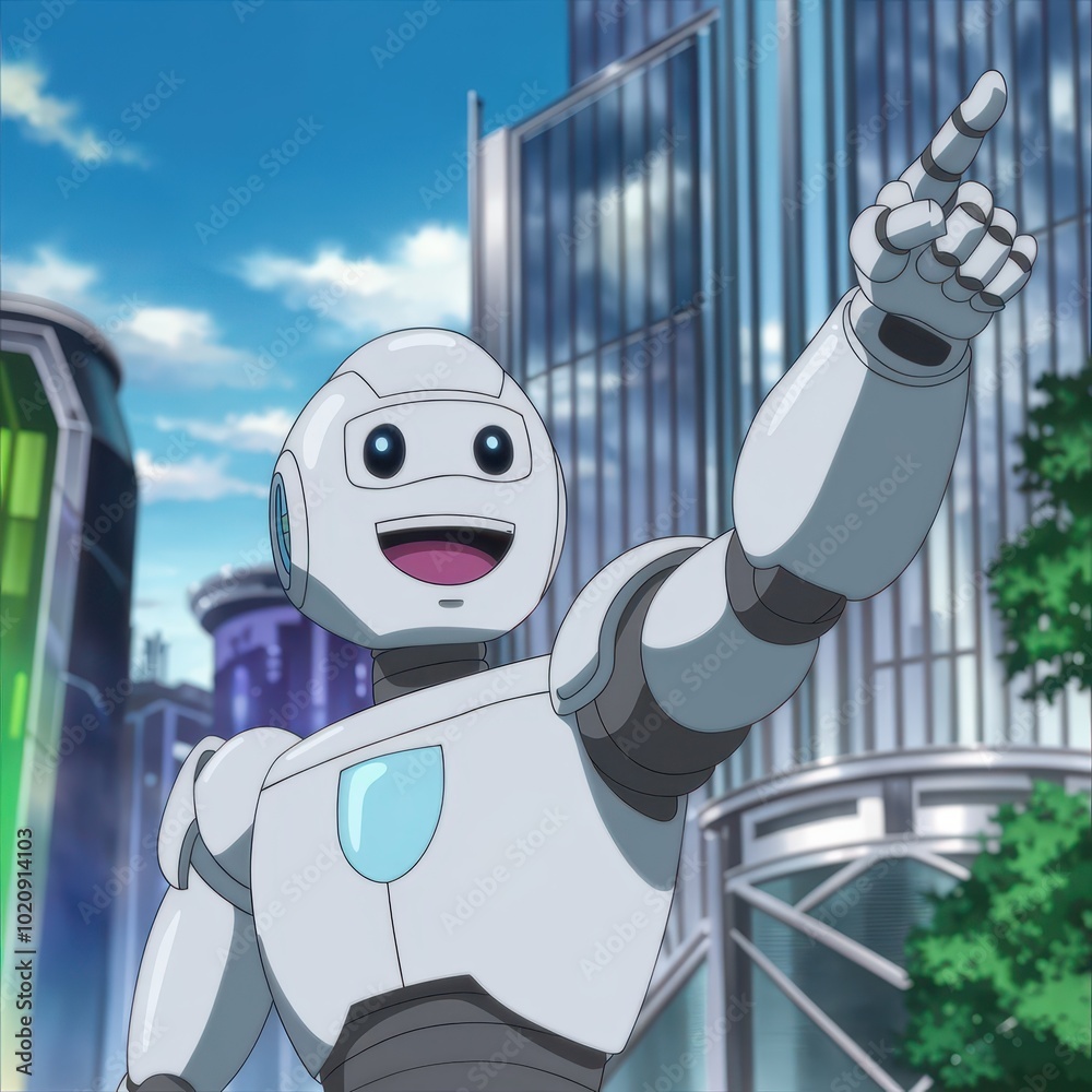Naklejka premium An anime-style positive robot ponting AI