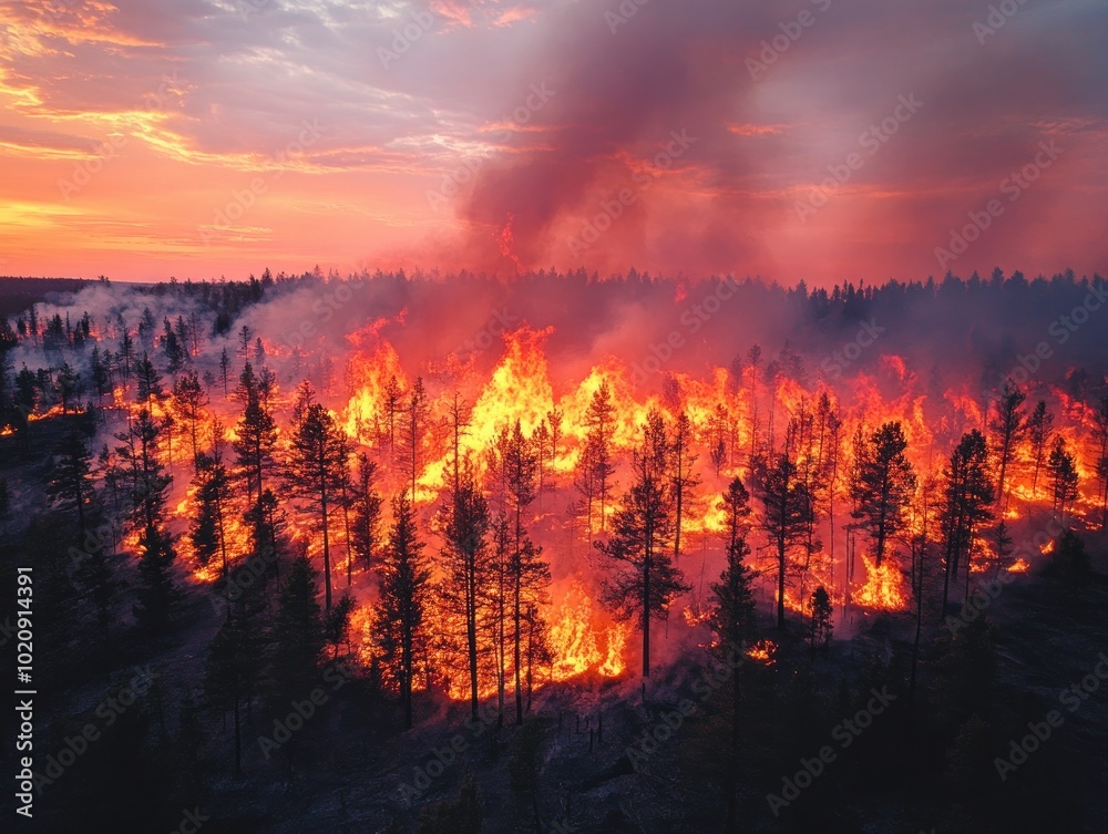 photo of a aerial drone view of a fire in forest photo of a aerial drone view of a fire in forest