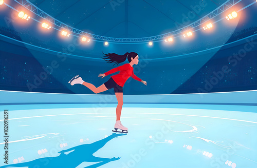 a girl figure skater skating on ice at the stadium