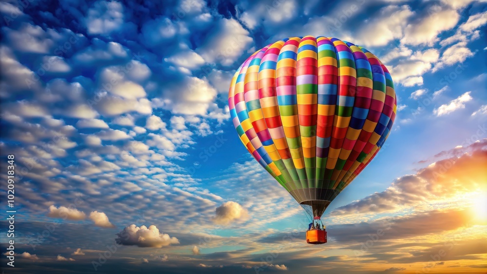 Fototapeta premium A colorful hot air balloon floating peacefully in the sky , hot air balloon, sky, colorful, peaceful, travel