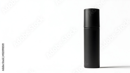 Elegant Minimalist Black Cylinder Cosmetic Product Bottle on White Background