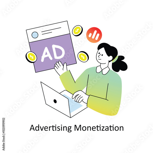 Advertising Monetization Gradient Flat Style Design Vector illustration. Stock illustration