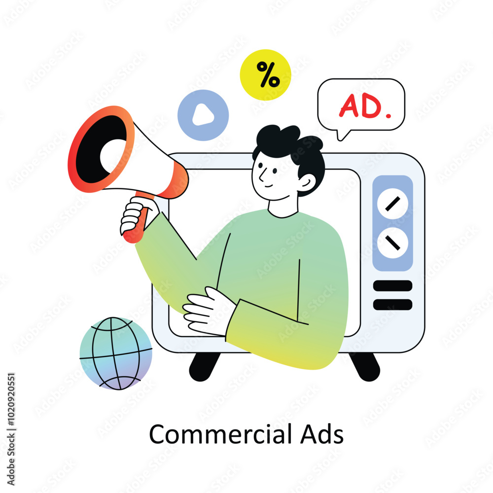 Commercial Ads Gradient Flat Style Design Vector illustration. Stock illustration