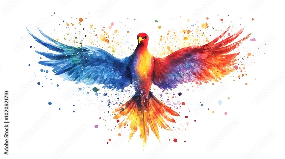 Majestic Watercolor Phoenix Rising from the Ashes of Adversity,Symbolizing Resilient Leadership and