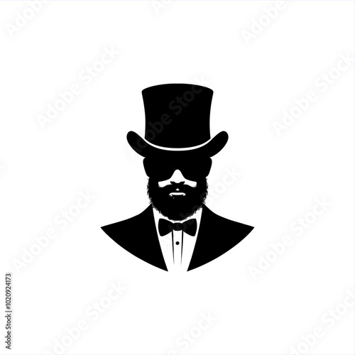 silhouette of bearded man wearing sunglasses and top hat