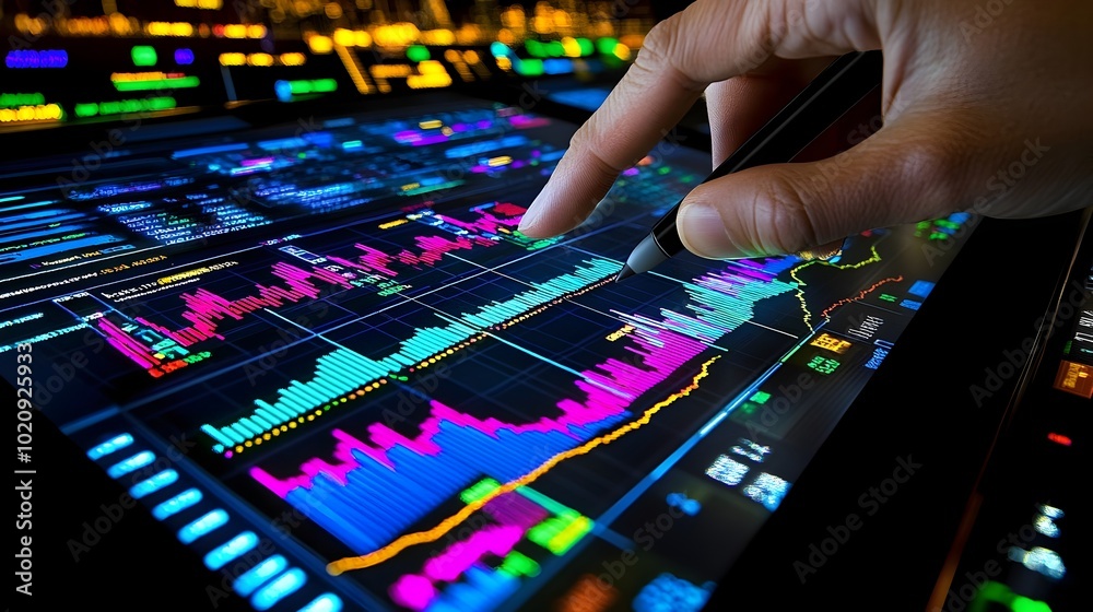 Fototapeta premium Dynamic digital financial data visualization on futuristic interface