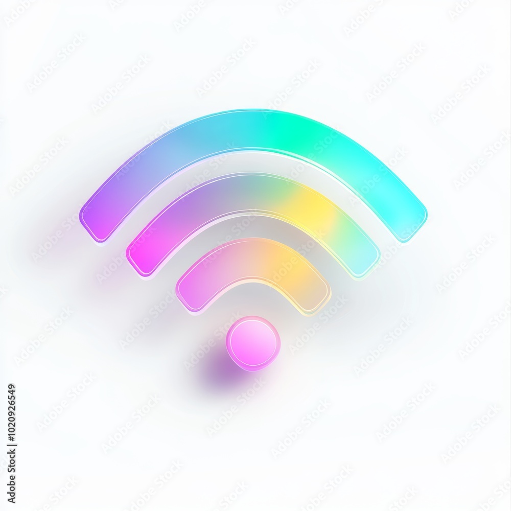 Obraz premium A vibrant, colorful Wi-Fi signal icon is displayed against a minimalist background, illustrating modern technology's focus on connectivity and digital communication.