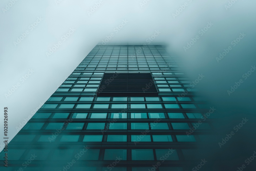 A Modern Skyscraper Disappearing into Fog