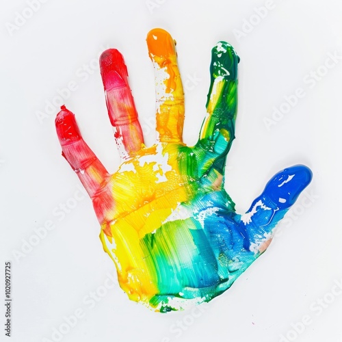 handprint in multicolored paints. photo