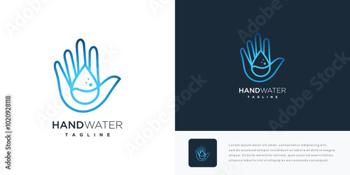 Water hand vector logo design illustration. Hand logo icon with nature water