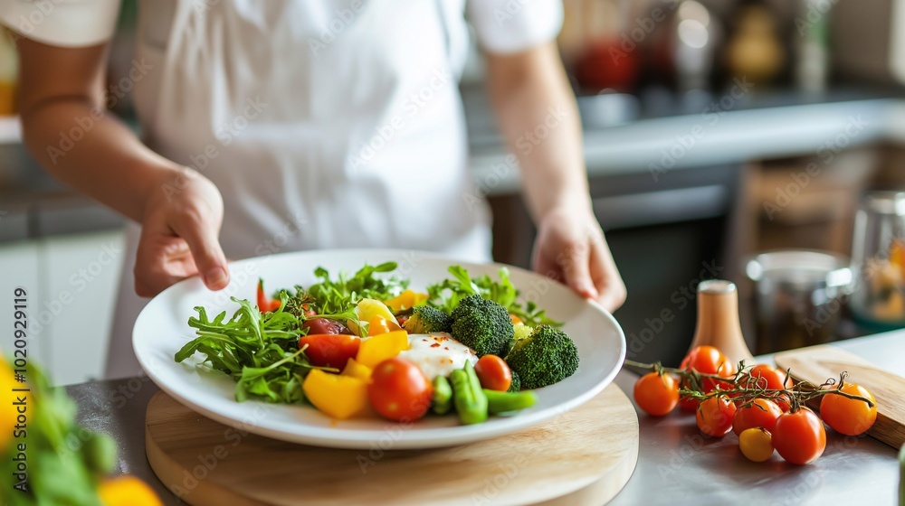Fresh Vegetable Salad Preparation in Modern Kitchen Fresh Vegetable Salad Preparation in Modern Kitchen