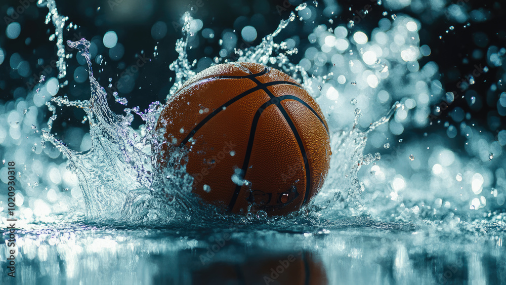 Basketball splash in motion, basketball hitting water creating splash Basketball splash in motion, basketball hitting water creating splash