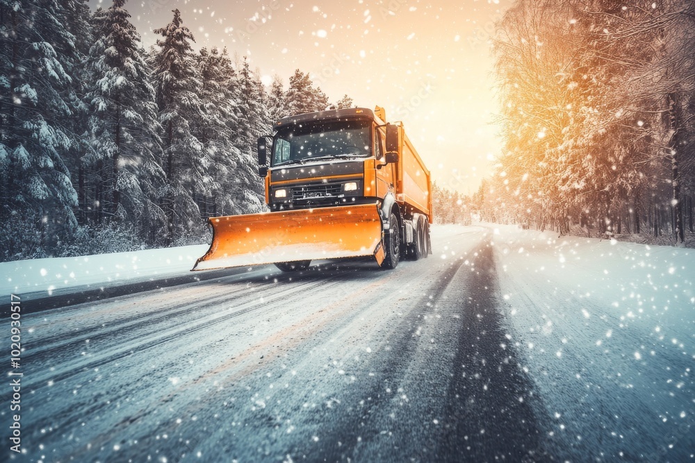 Winter storm driving a truck on a snow-covered road in Ontario Winter storm driving a truck on a snow-covered road in Ontario