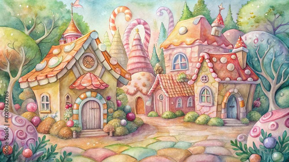 Obraz premium Gingerbread houses in watercolor,