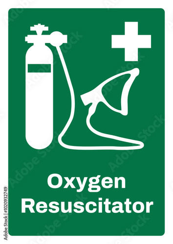 OSHA/ANSI emergency and first aid safety signs sentence case text_oxygen resuscitator_portrait size a4/a3/a2/a1