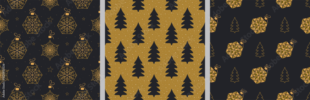 Obraz premium Elegant pattern with Christmas symbols, seamless background for holiday gifts, packaging and textiles. Vector illustration