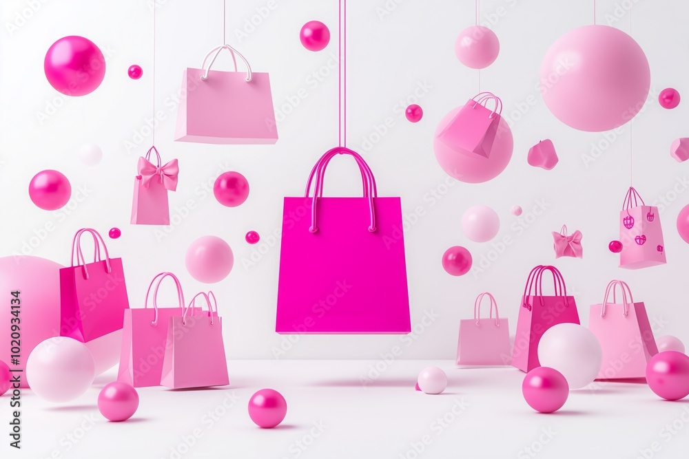 3d style illustration for creating shopping advertisements. Pink tone.