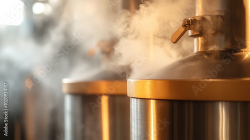 Steam Rising from Industrial Brewing Equipment