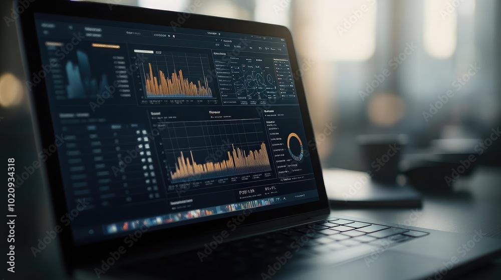 Data Analysis on Laptop Screen in Modern Workspace Data Analysis on Laptop Screen in Modern Workspace