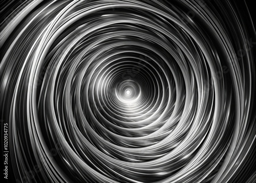 This alluring black and white aerial photograph reveals a striking abstract vortex spiral, creating a captivating illusion that enchants and ensnares