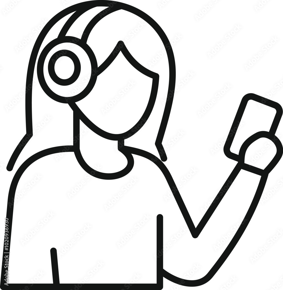 Young woman is wearing headphones and holding a smartphone, enjoying music or a podcast Young woman is wearing headphones and holding a smartphone, enjoying music or a podcast