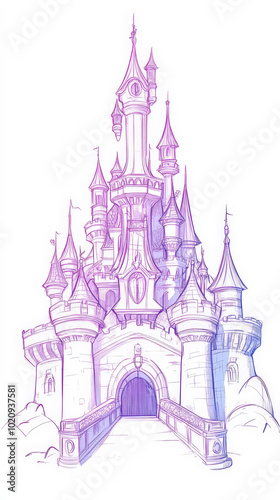 Delicate Fairy Tale Castle Illustration in Soft Colors