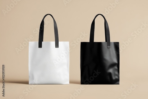 A pair of bags with contrasting colors sitting on a neutral background