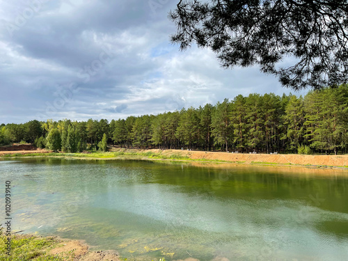 Beautiful landscape, small lake in the forest photo