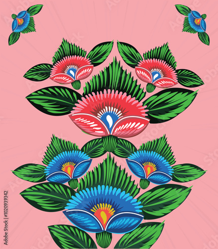 A set of floral borders with a border of flowers Colorful Rickshaw painting