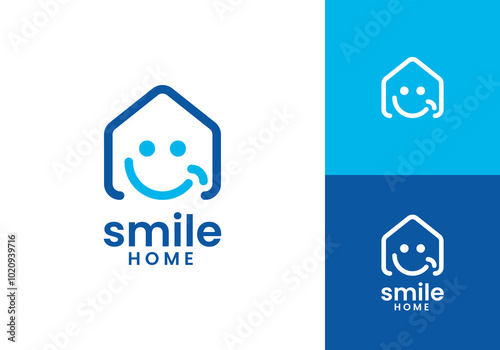 home with smile logo. happy real estate vector design template