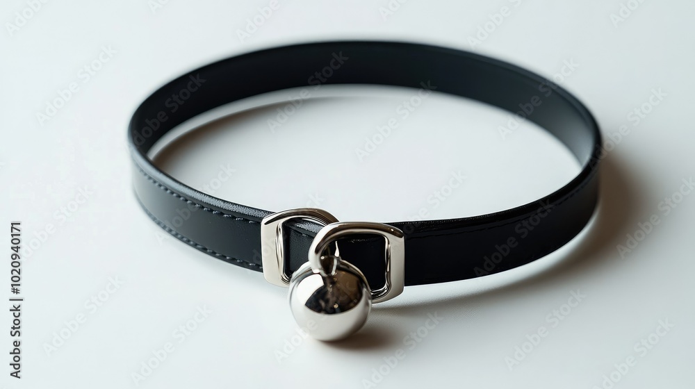 A stunning pet collar with a shiny bell, laid out on a pure white background, perfect for emphasizing its beauty and functionality A stunning pet collar with a shiny bell, laid out on a pure white background, perfect for emphasizing its beauty and functionality