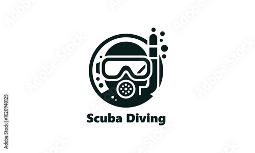 Scuba diving logo, Scuba diving silhouette, Scuba diver silhouette. Diver icon with oxygen cylinder