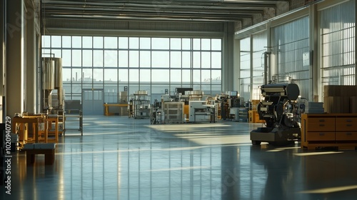 Modern Industrial Space with Large Windows and Equipment