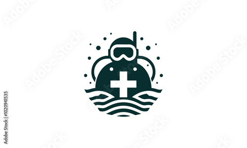 Scuba diving logo, Scuba diving silhouette, Scuba diver silhouette. Diver icon with oxygen cylinder