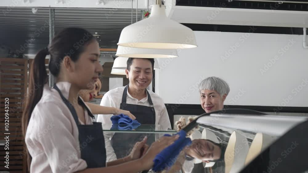 Entrepreneur and team are working at bakery and coffee shop. Small business, occupation, bakery and coffee shop. Entrepreneur and team are working at bakery and coffee shop. Small business, occupation, bakery and coffee shop.