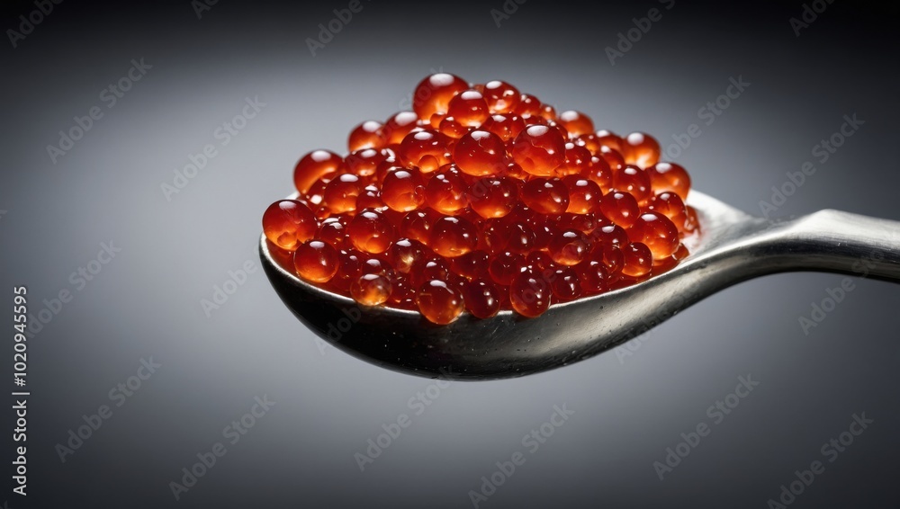 Red caviar in the glass jar on black slate background top view