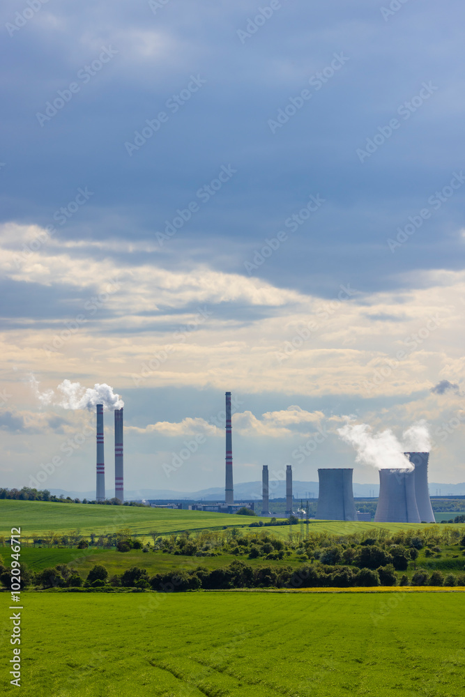 Fresh spring landscape with power station near Most, North Bohemia, Czech Republic Fresh spring landscape with power station near Most, North Bohemia, Czech Republic