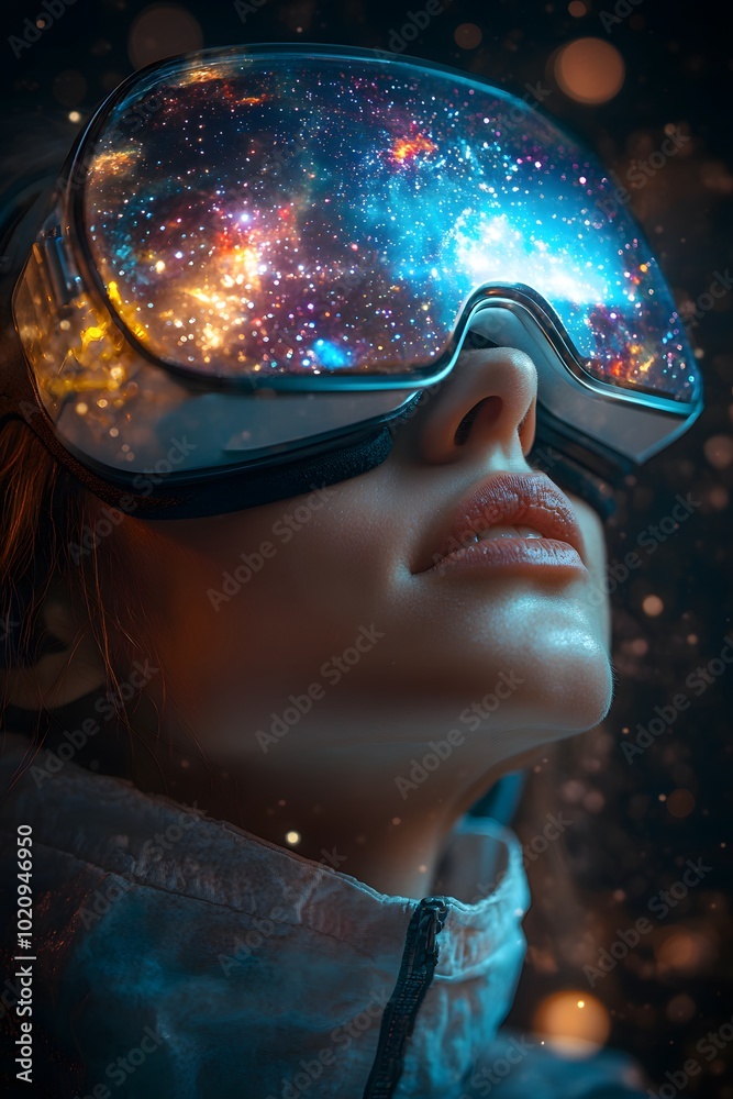 Person Wearing A VR Headset, Immersed In A Virtual Space Exploration Experience Person Wearing A VR Headset, Immersed In A Virtual Space Exploration Experience