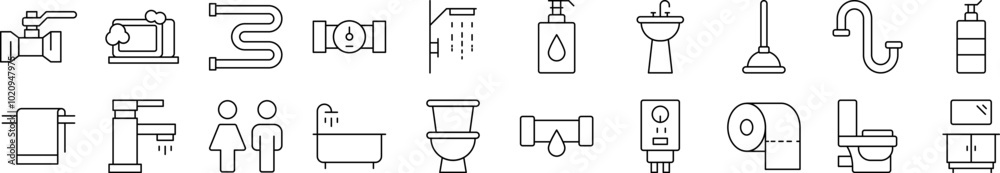 Plumbing Outline Image Collection. Editable Stroke. Perfect for Infographics, Articles, Books, Flyers, Banners Plumbing Outline Image Collection. Editable Stroke. Perfect for Infographics, Articles, Books, Flyers, Banners