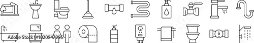 Plumbing Related Image Collection. Editable Stroke. Perfect for Infographics, Articles, Books, Flyers, Banners