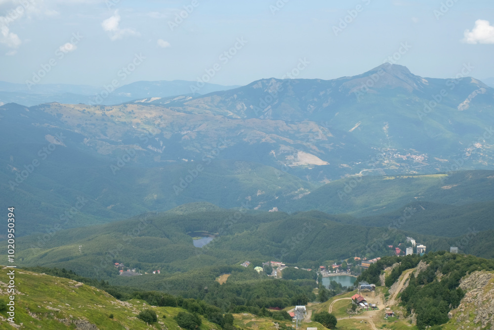 Obraz premium Aerial view of the Ceretto Laghi and Appenino Tosco Emiliano, houses, lakes, Emilia-Romagna, Italy