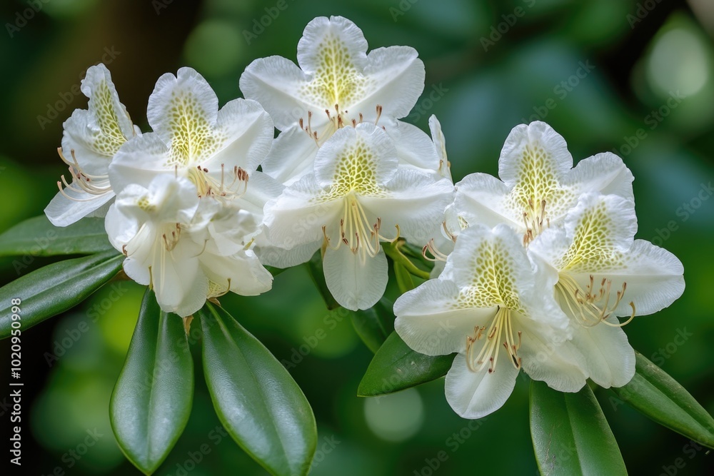 Obraz premium Close-up shot of white flowers blooming on a tree branch, suitable for use in botanical or nature-themed contexts