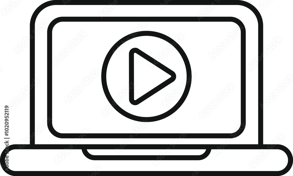 Simple icon of a laptop showing a play button for online video streaming Simple icon of a laptop showing a play button for online video streaming