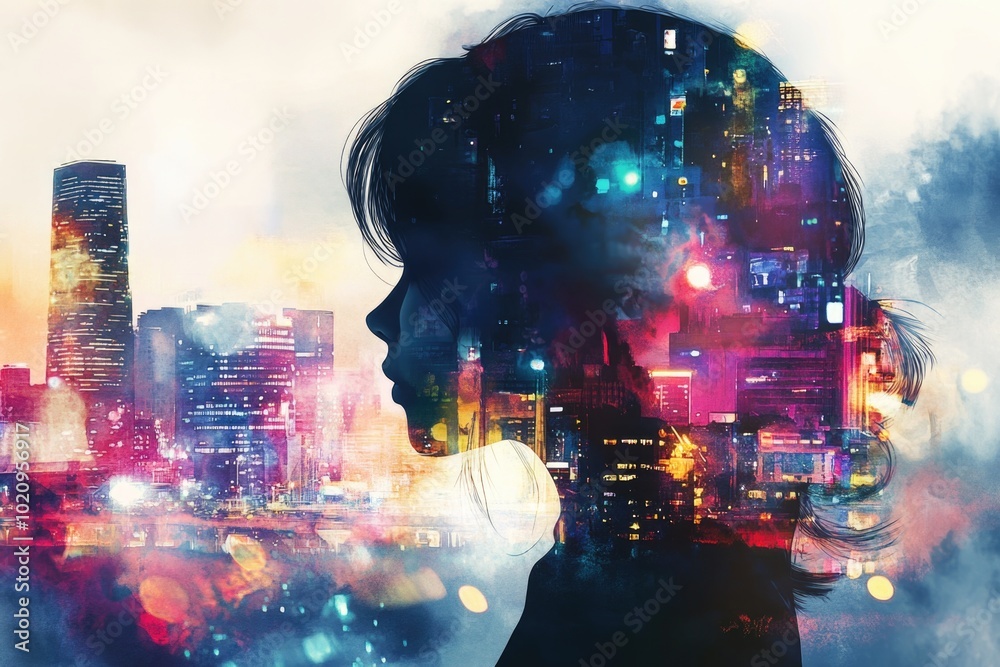 A woman standing in front of a city skyline, suitable for use on websites and social media about cities and urban life A woman standing in front of a city skyline, suitable for use on websites and social media about cities and urban life