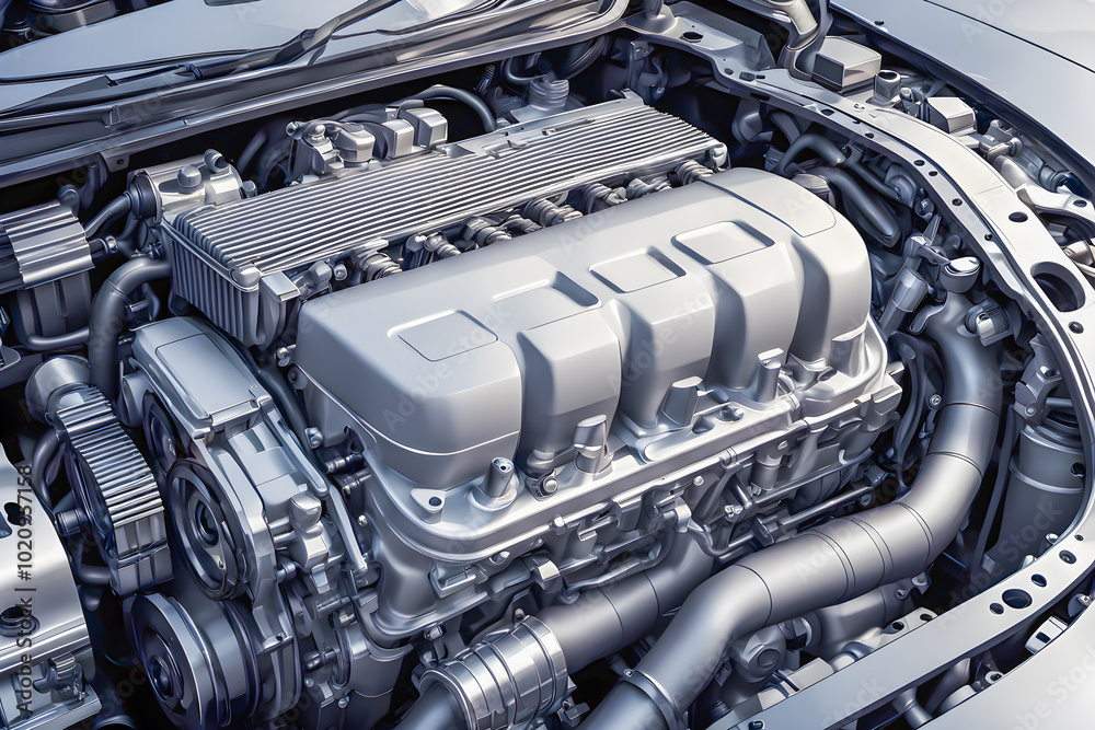 illustration of Engine of a modern car, closeup on detail parts. illustration of Engine of a modern car, closeup on detail parts.