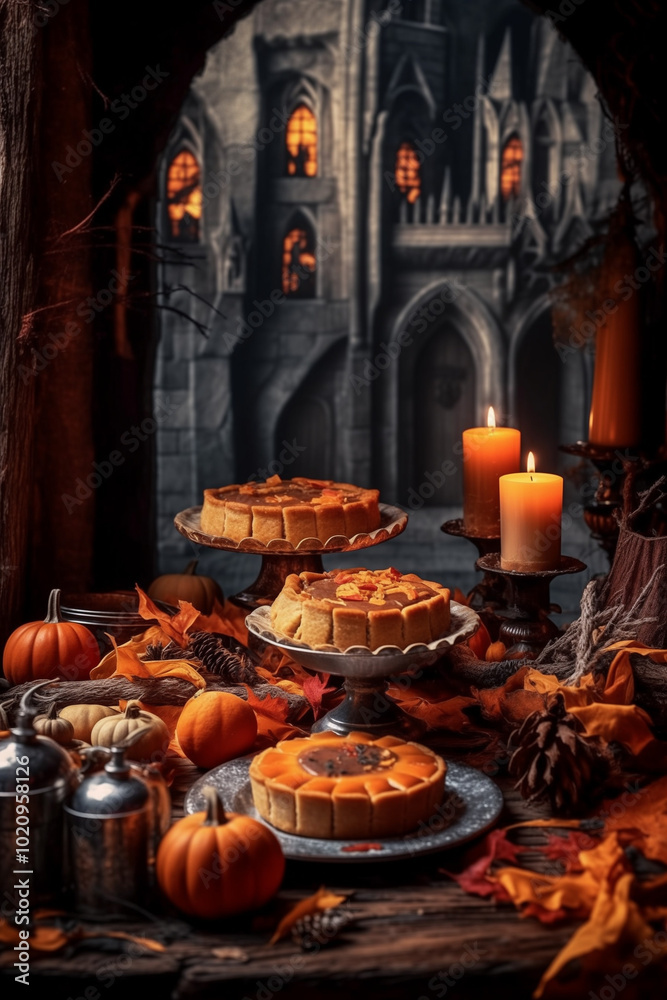 Fototapeta premium pumpkin pie on a wooden table